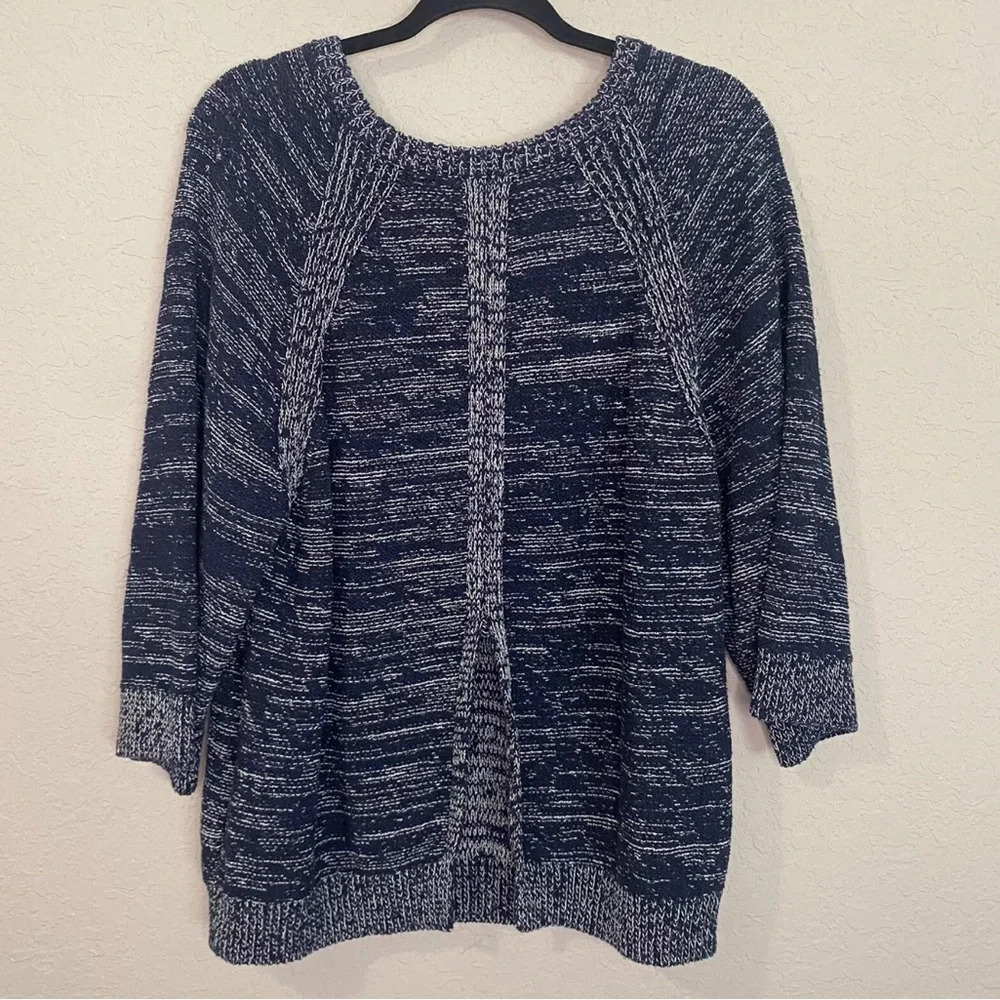 Massimo Dutti Women’s M Navy Blue Marled Heavy Knit Split Back Sweater - Picture 2 of 7